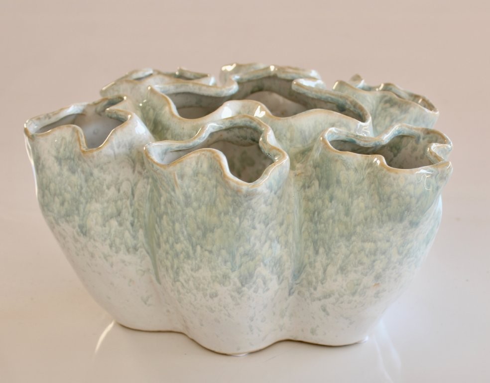 Pale Blue Pleated Ceramic Vase